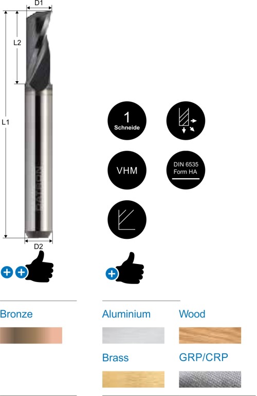 1-skärig fräs med beläggning - coating (ALCRONA)